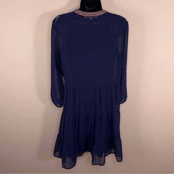 Small Daniel Rainn Blue Dress Boho Peasant Long Sleeve Embroidered Accent Lined - Picture 3 of 15